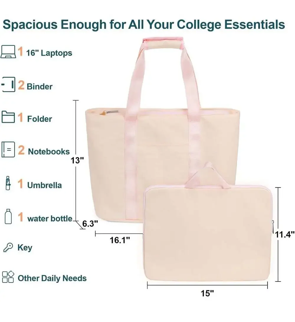F-color Large Capacity Tote Bag with Padded Laptop Sleeve and Multiple Pockets